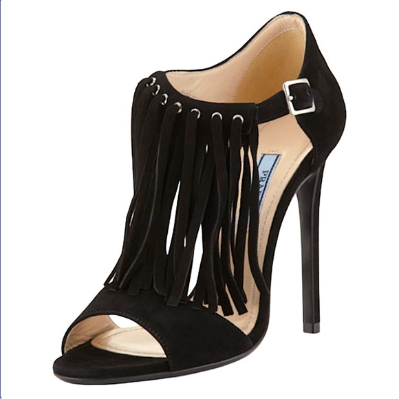 NIB Prada Suede Fringe Sandal/Heel - Picture 2 of 13